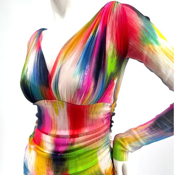 Fuzzi Womens Bodycon Multi Form Fitting Dress Long Sleeve Made in Italy NWT Lrg - Picture 7 of 14